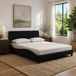 Black Velvet Queen Bed Frame with LED Lights 152x203 cm