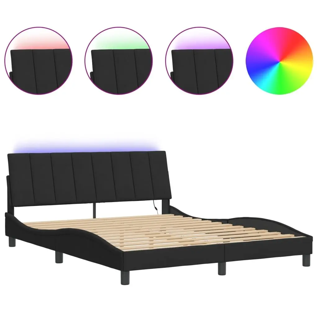 Black Velvet Queen Bed Frame with LED Lights 152x203 cm