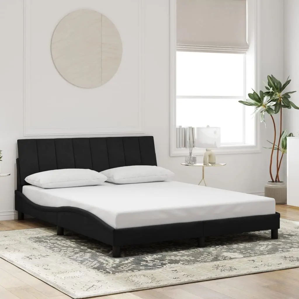Black Velvet Queen Bed Frame with LED Lights 152x203 cm