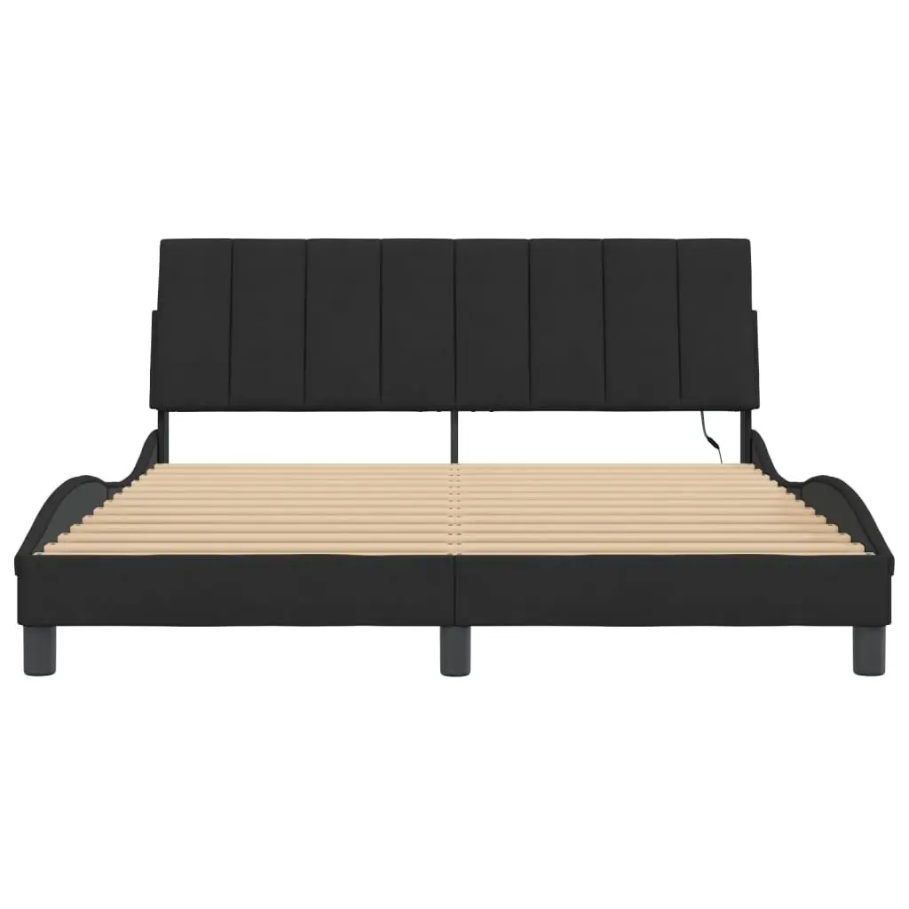 Black Velvet Queen Bed Frame with LED Lights 152x203 cm