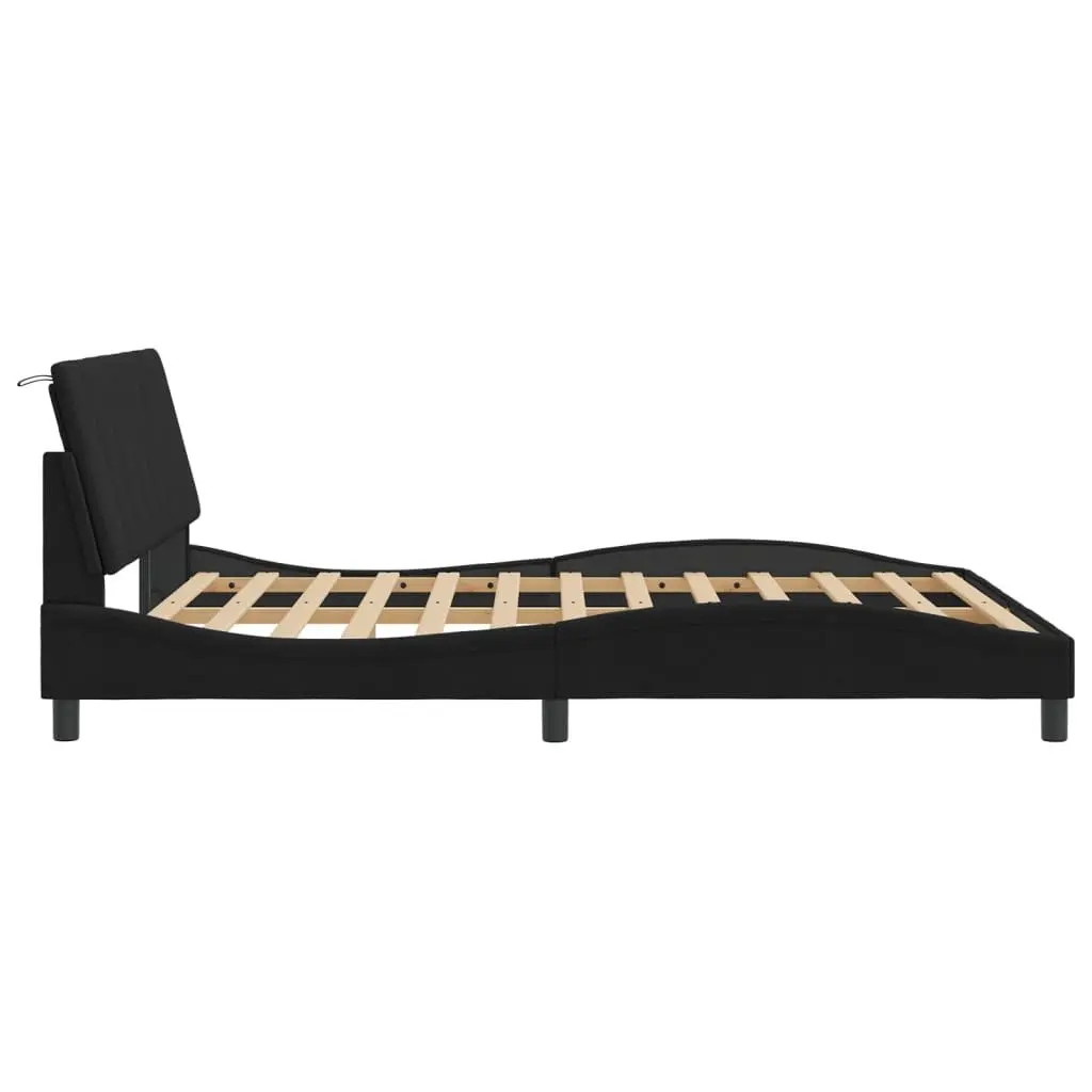 Black Velvet Queen Bed Frame with LED Lights 152x203 cm