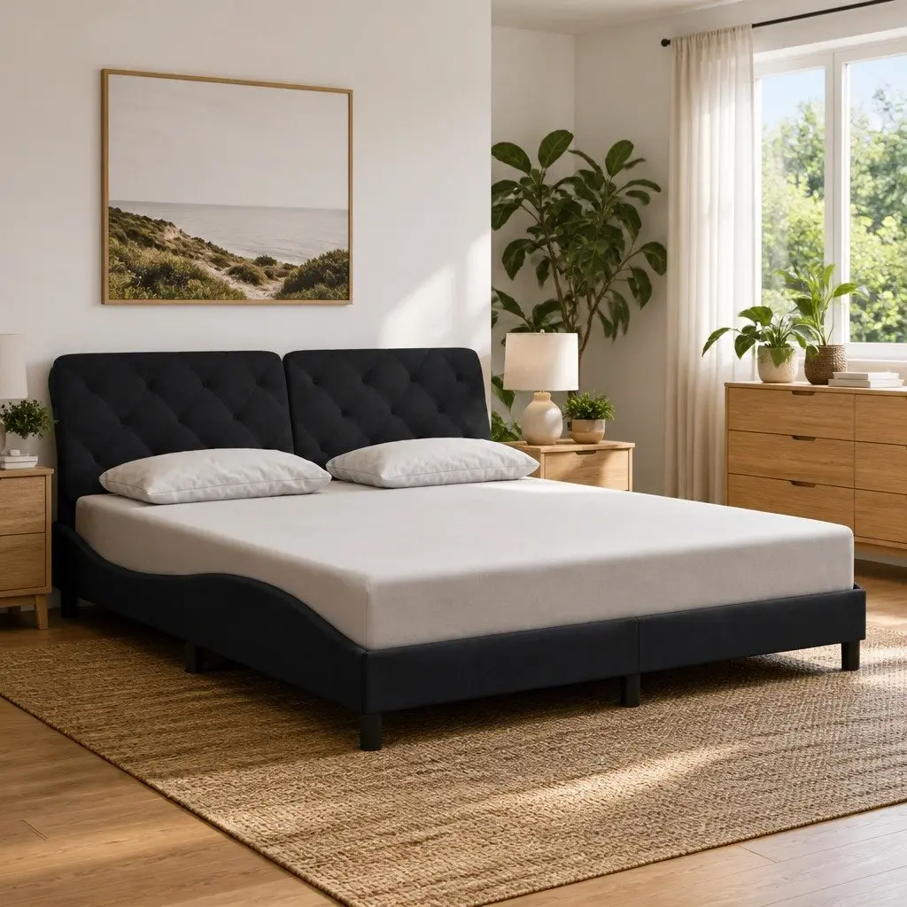 Black Velvet Bed Frame with LED Lights 180x200 cm