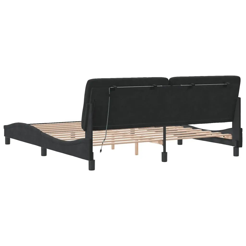 Black Velvet Bed Frame with LED Lights 180x200 cm