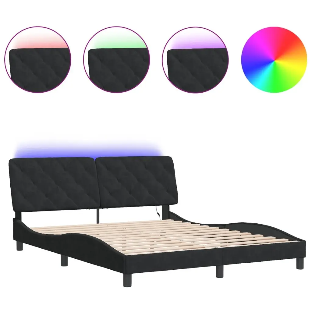 Queen Bed Frame with LED Lights Black Velvet Headboard 152x203 cm Modern Design