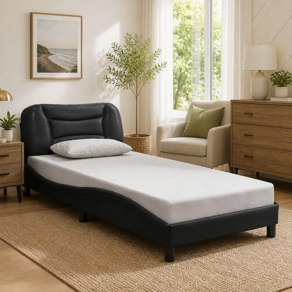 Black Bed Frame with LED Headboard 90x190 cm