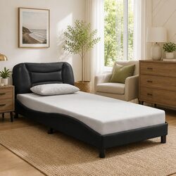 Elegant Black Bed Frame with LED Headboard 90x190 cm
