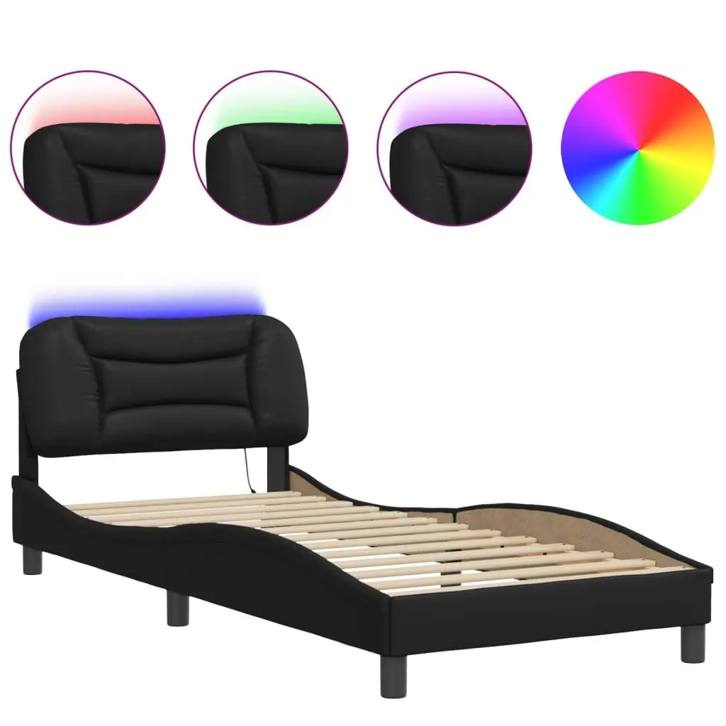 Black Bed Frame with LED Headboard 90x190 cm