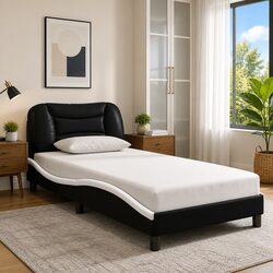 Black and White Bed Frame with LED Lighting