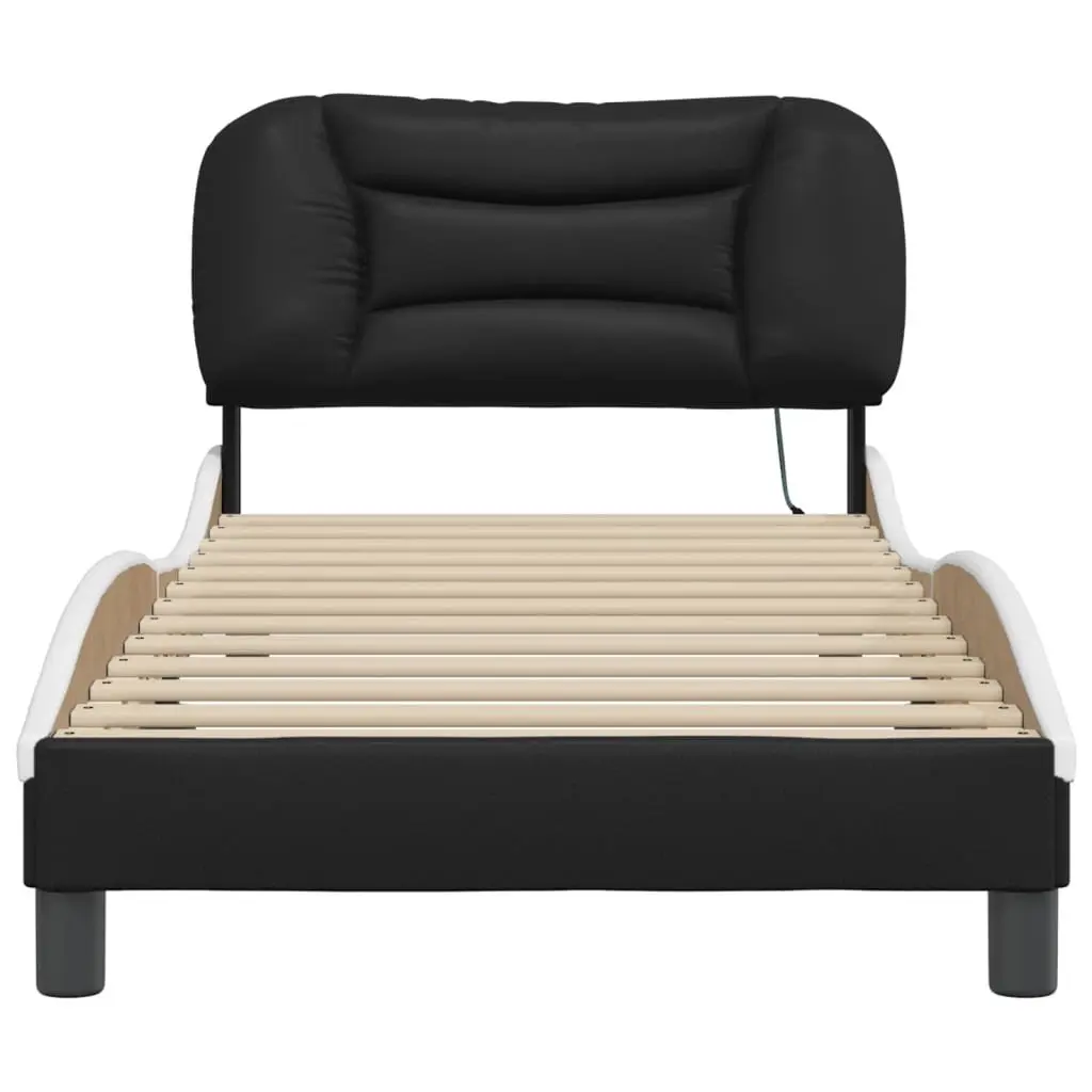 Bed Frame with LED Lights Black White Headboard Support Bedroom Furniture