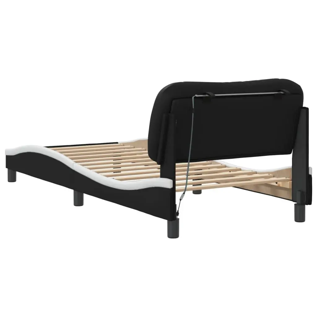 Bed Frame with LED Lights Black White Headboard Support Bedroom Furniture