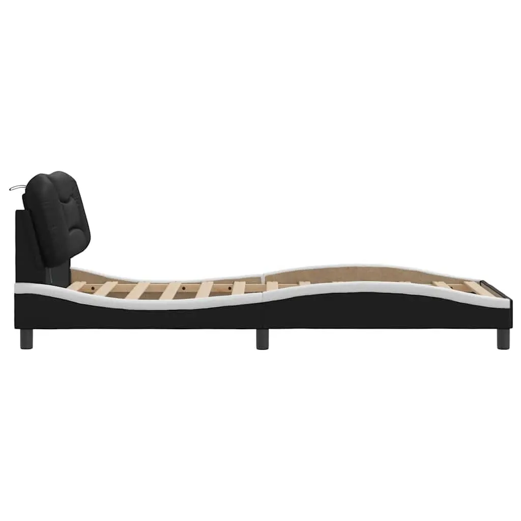 Bed Frame with LED Lights Black White Headboard Support Bedroom Furniture
