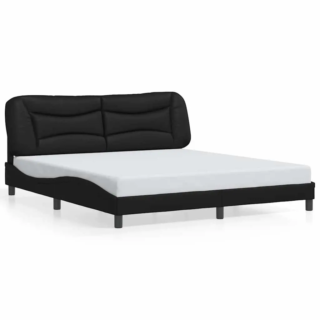 Black Bed Frame with LED Strip Lights 180x200cm Faux Leather Upholstery