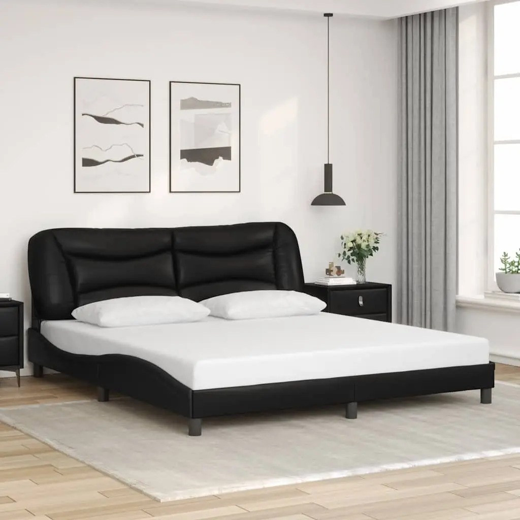 Black Bed Frame with LED Strip Lights 180x200cm Faux Leather Upholstery