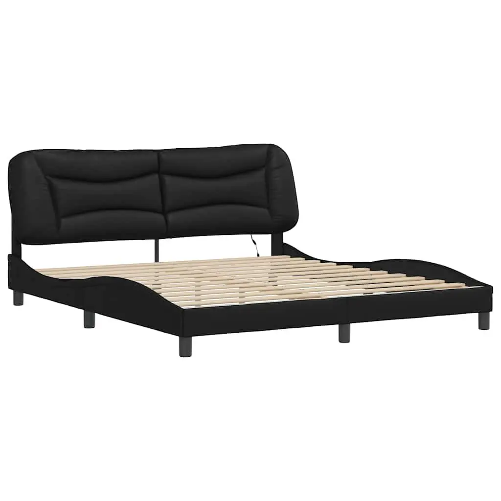 Black Bed Frame with LED Strip Lights 180x200cm Faux Leather Upholstery