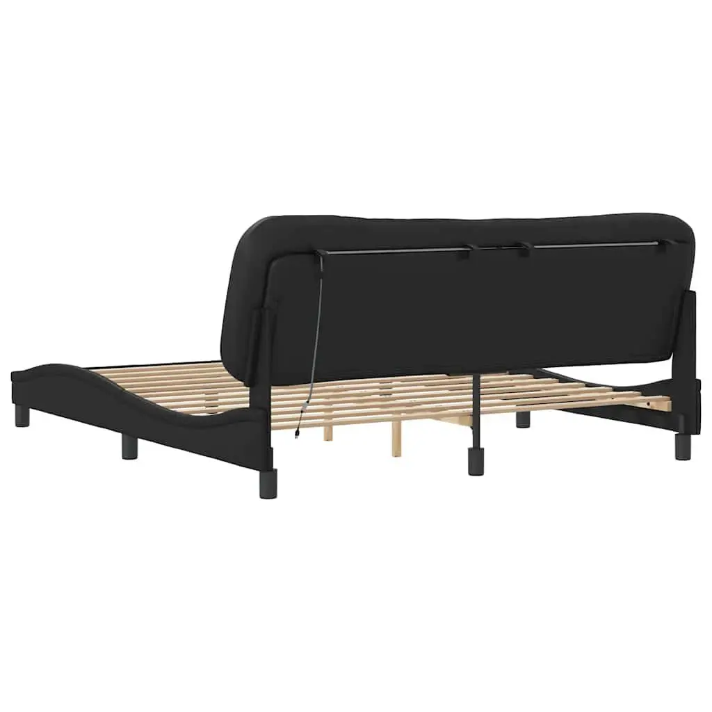 Black Bed Frame with LED Strip Lights 180x200cm Faux Leather Upholstery