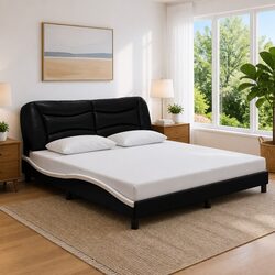 Elegant Bed Frame with LED Lights in Black Faux Leather