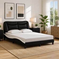 Modern Bed Frame with LED Lights Black Faux Leather 137x190 cm