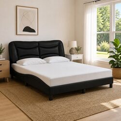 Contemporary Bed Frame with LED Lights in Black Faux Leather