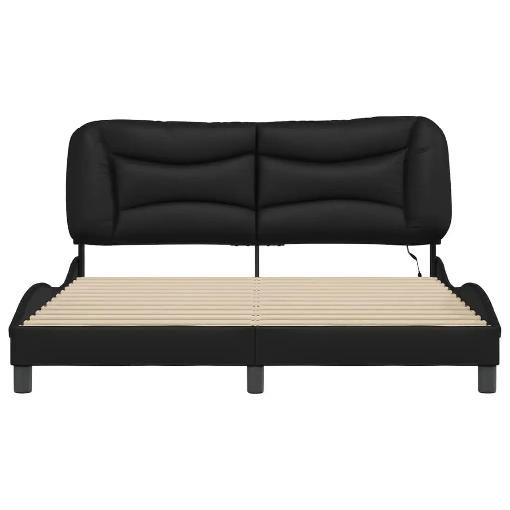 Bed Frame LED Lights Black Faux Leather 152x203 cm