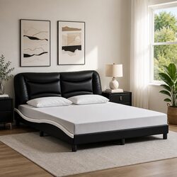 Bed Frame with LED Lights in Black and White 152x203 cm