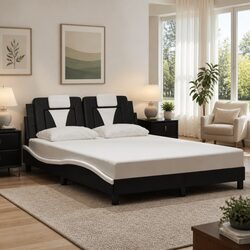 LED Bed Frame with Faux Leather Headboard 137x190cm
