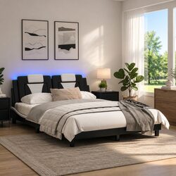 Black Faux Leather Bed Frame with LED Lights 152x203cm