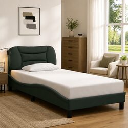 Grey Bed Frame with LED Lights and Fabric Upholstery 90x190 cm