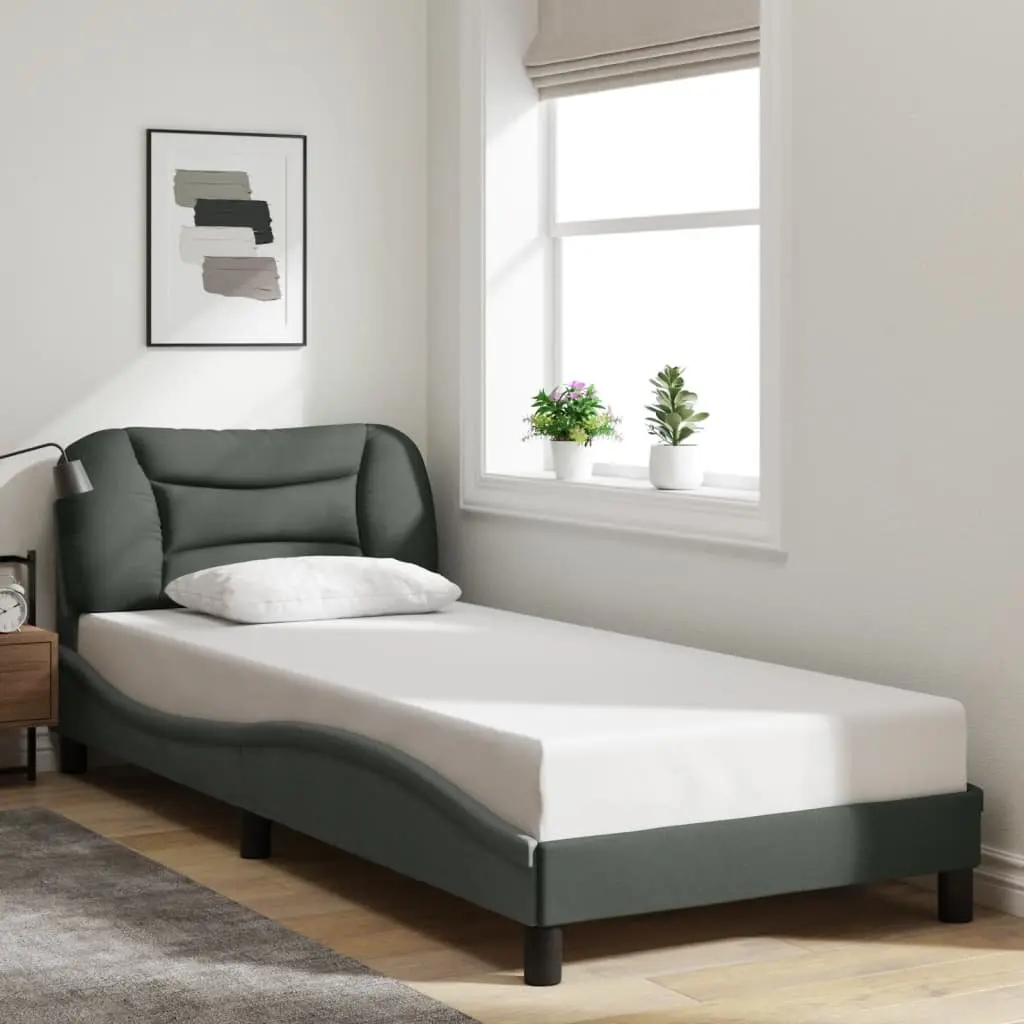 Grey Bed Frame with LED Lights and Fabric Upholstery 90x190 cm
