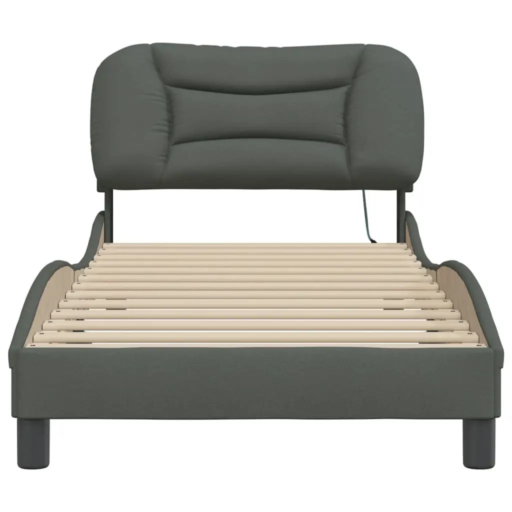 Grey Bed Frame with LED Lights and Fabric Upholstery 90x190 cm