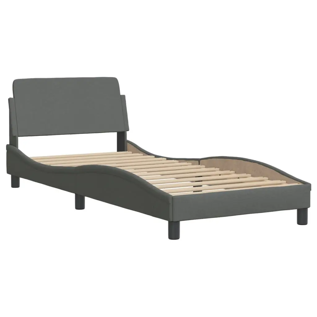 Grey Bed Frame with LED Lights and Fabric Upholstery 90x190 cm