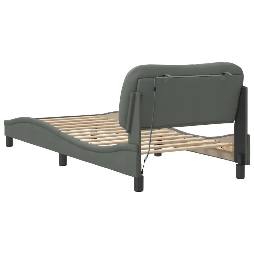Grey Bed Frame with LED Lights and Fabric Upholstery 90x190 cm