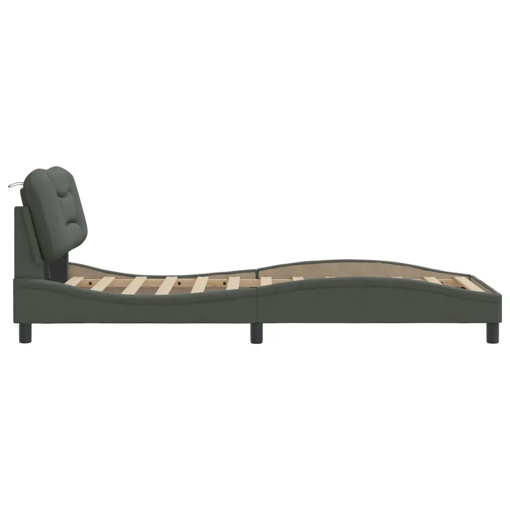 Grey Bed Frame with LED Lights and Fabric Upholstery 90x190 cm