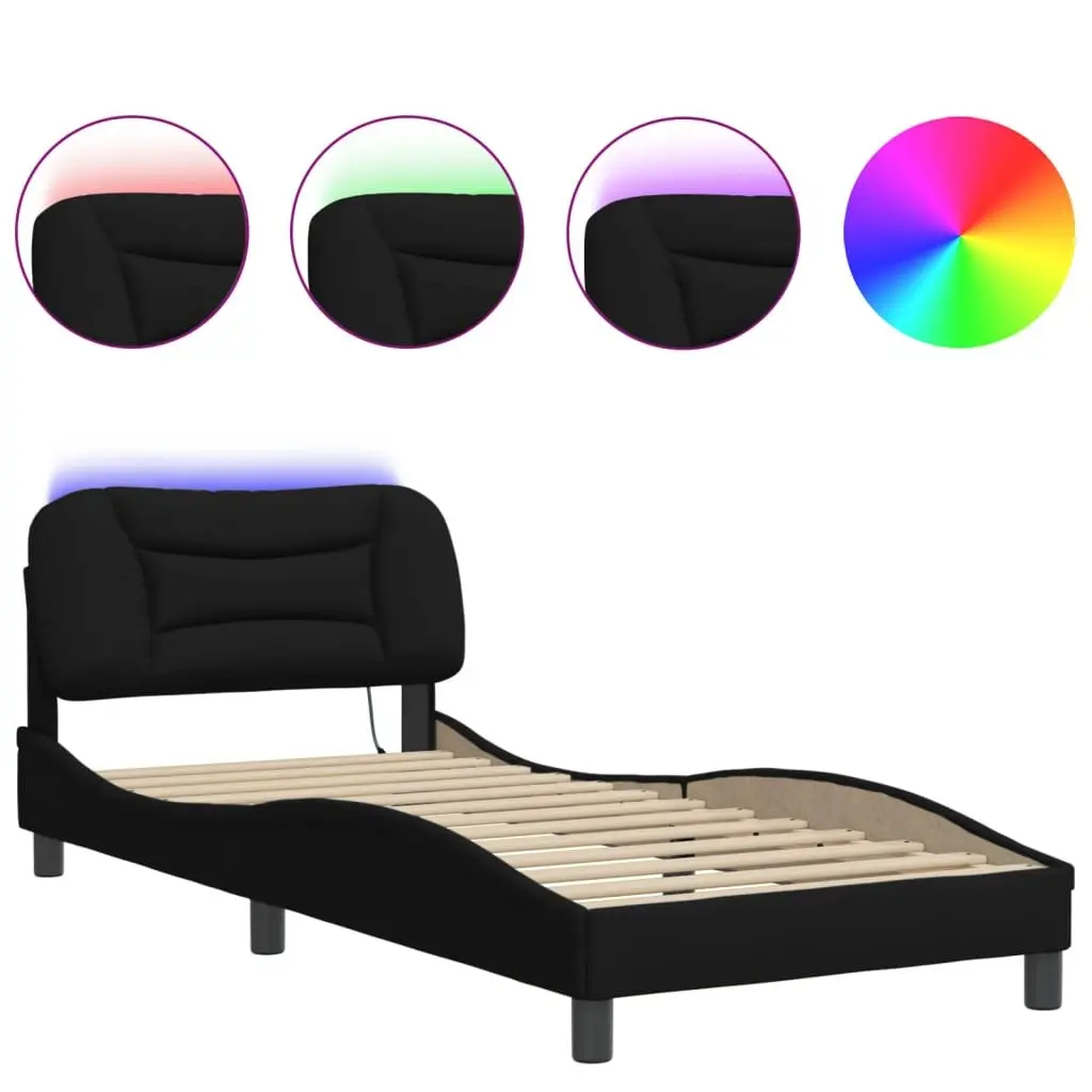 LED Bed Frame with Black Fabric Headboard 90x190 cm