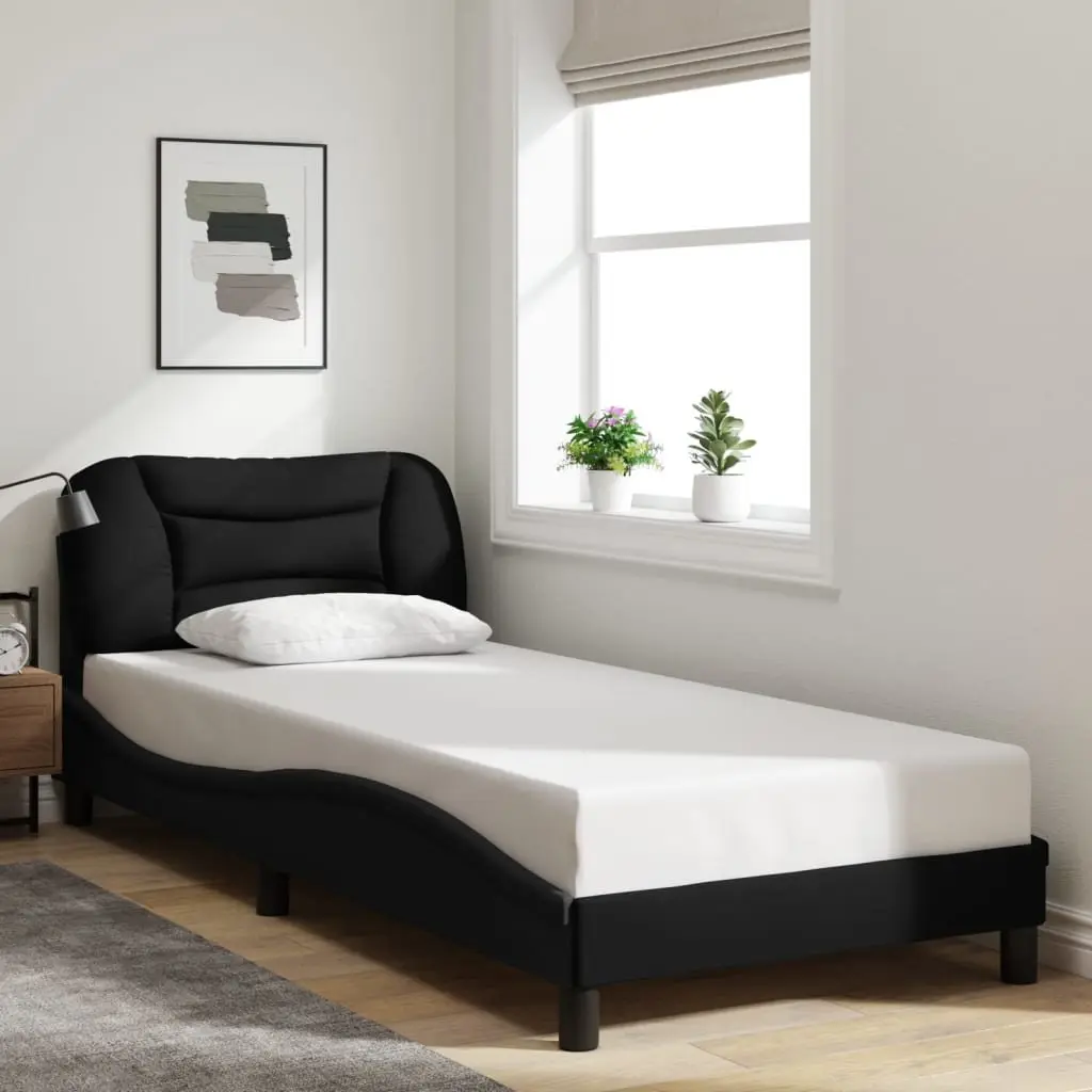 LED Bed Frame with Black Fabric Headboard 90x190 cm