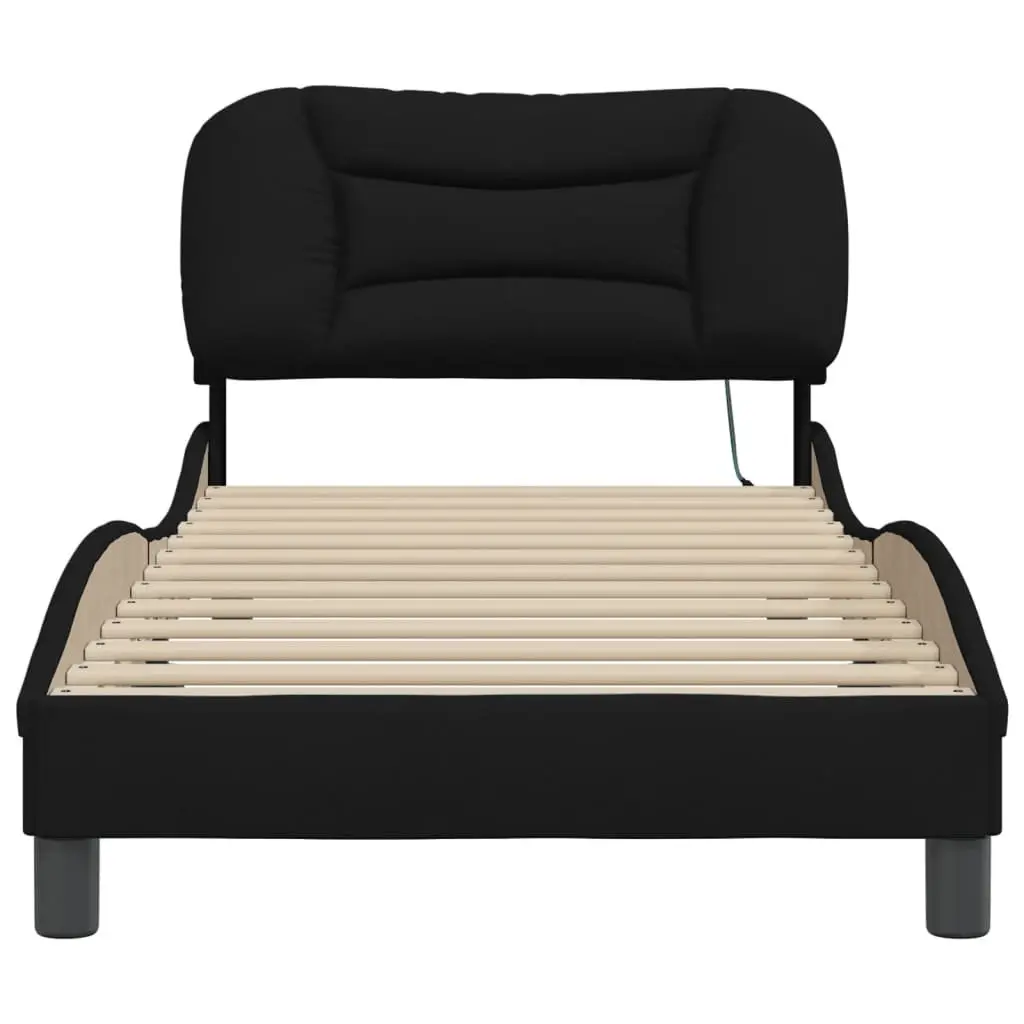 LED Bed Frame with Black Fabric Headboard 90x190 cm
