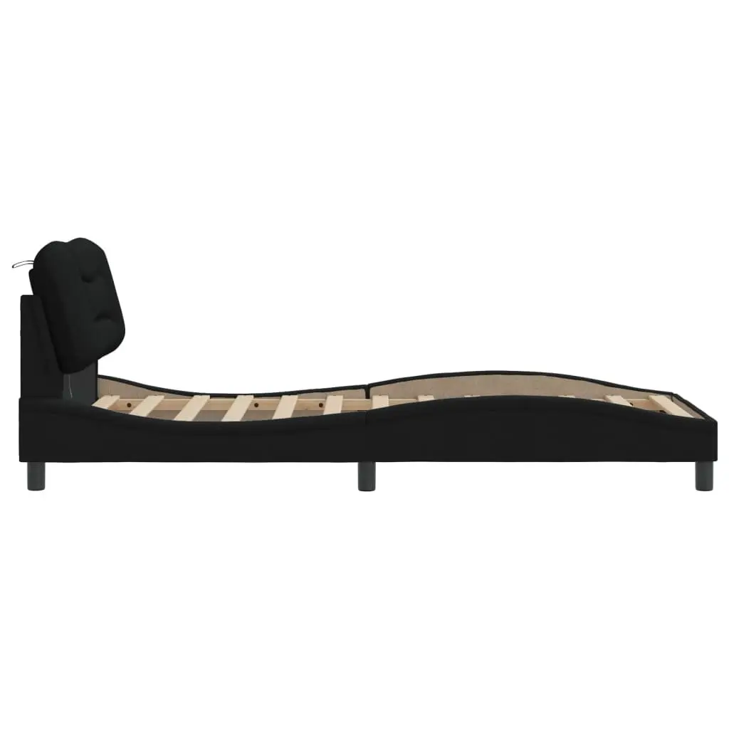 LED Bed Frame with Black Fabric Headboard 90x190 cm