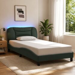 King Single Bed Frame with Grey Fabric Headboard and LED Lights