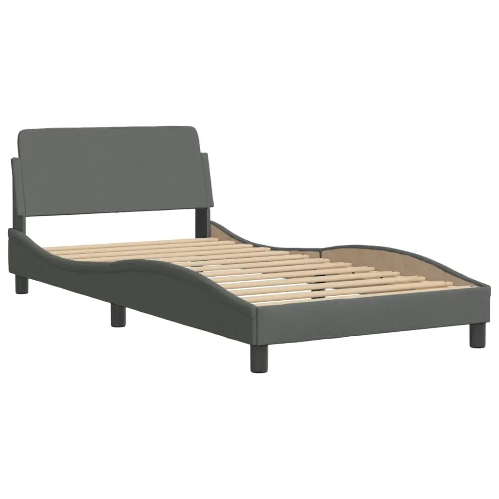 King Single Bed Frame Grey Fabric Headboard Plywood Slats LED Lights
