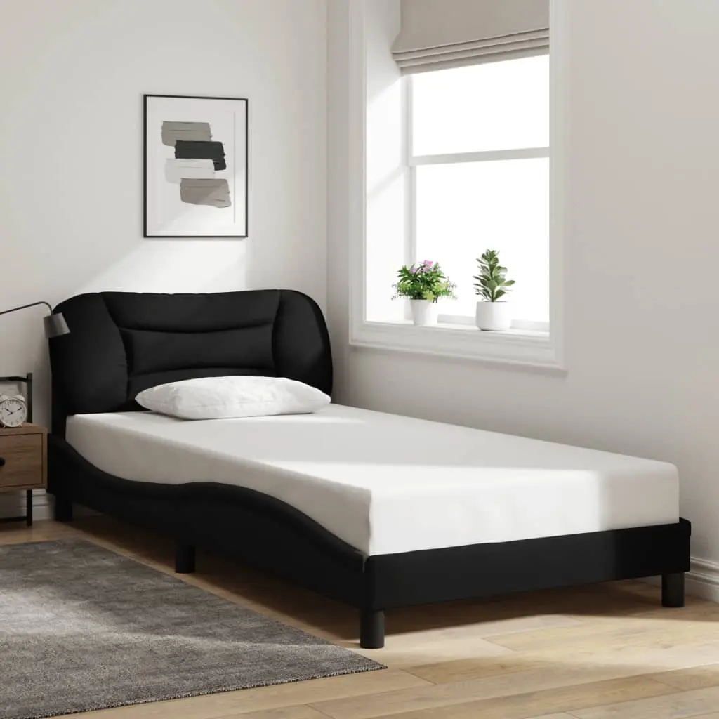 King Single Bed Frame with Integrated LED Lights and Fabric Headboard