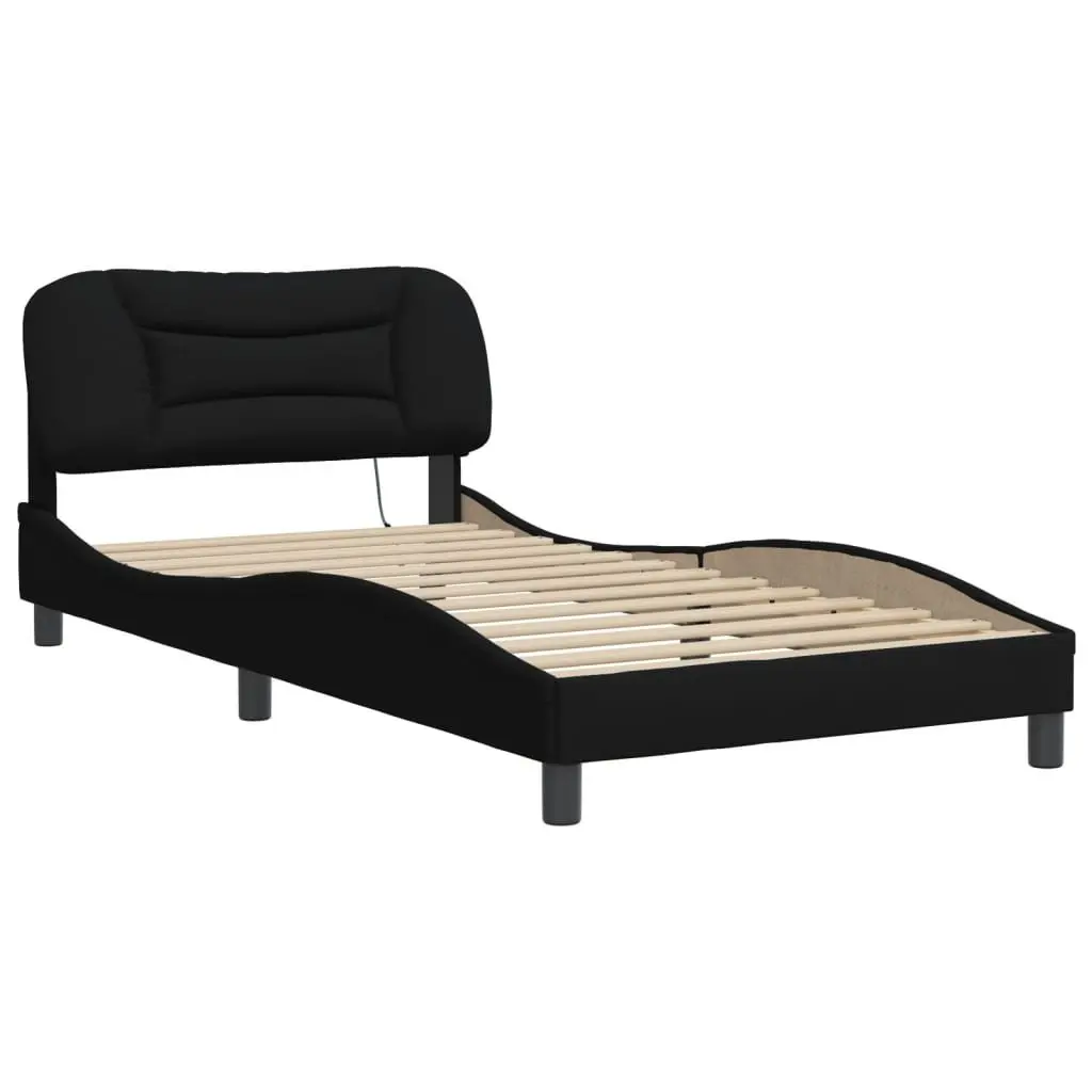 King Single Bed Frame with Integrated LED Lights and Fabric Headboard