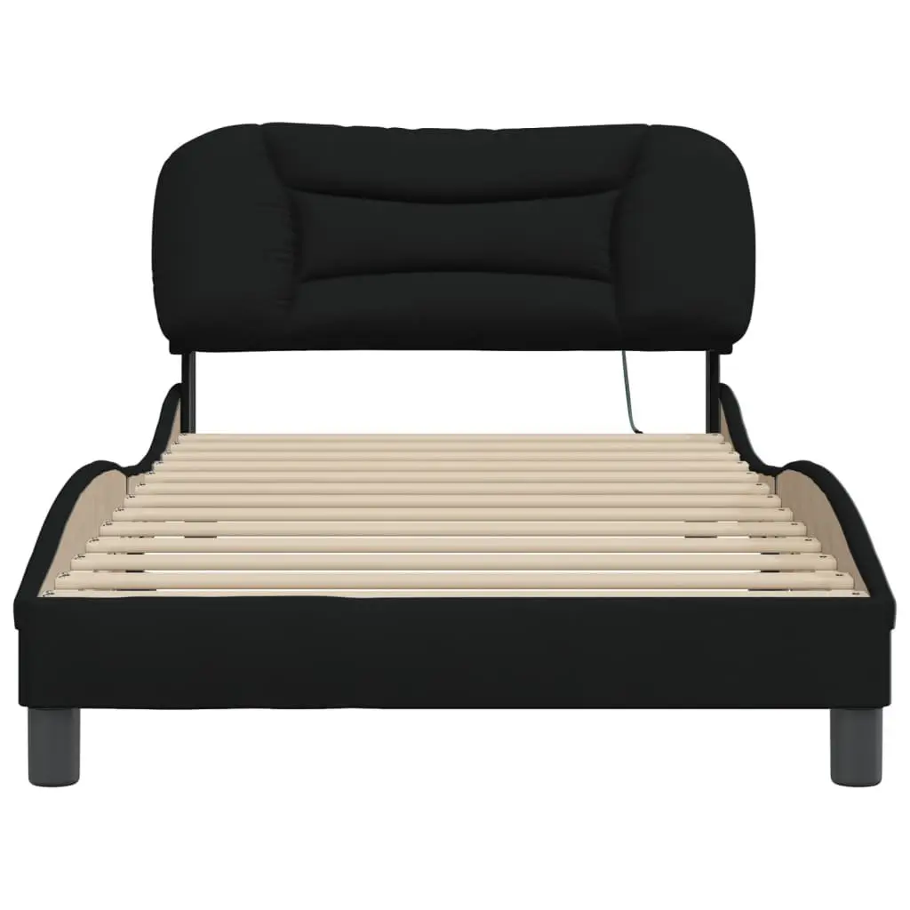 King Single Bed Frame with Integrated LED Lights and Fabric Headboard