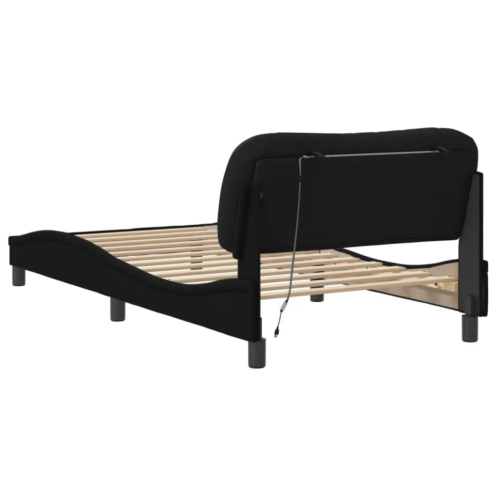 King Single Bed Frame with Integrated LED Lights and Fabric Headboard