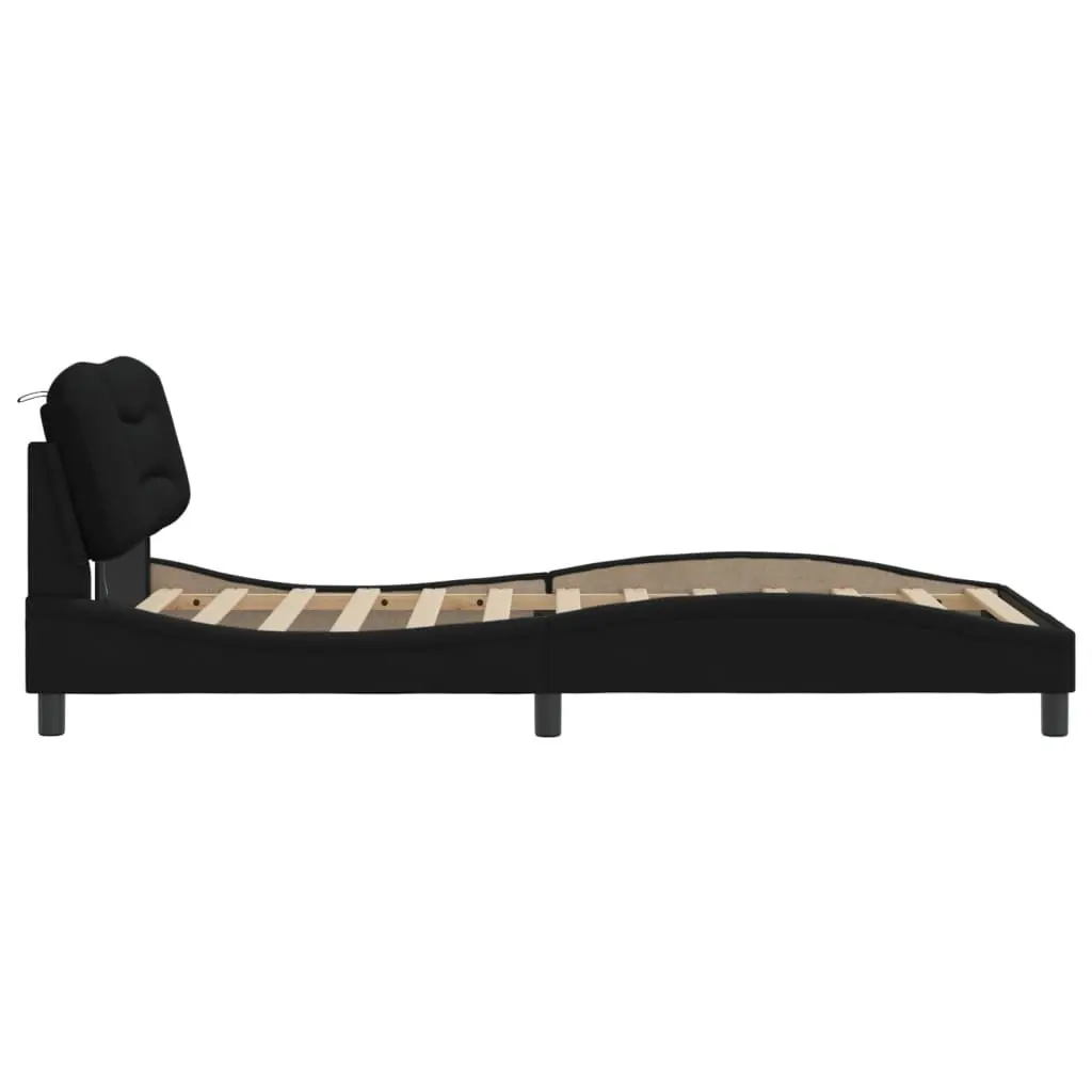 King Single Bed Frame with Integrated LED Lights and Fabric Headboard