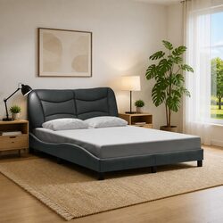 Grey Fabric Double Bed Frame with LED Lights 137x190cm