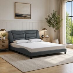 Queen Bed Frame with LED Lights and Grey Upholstery 152x203 cm