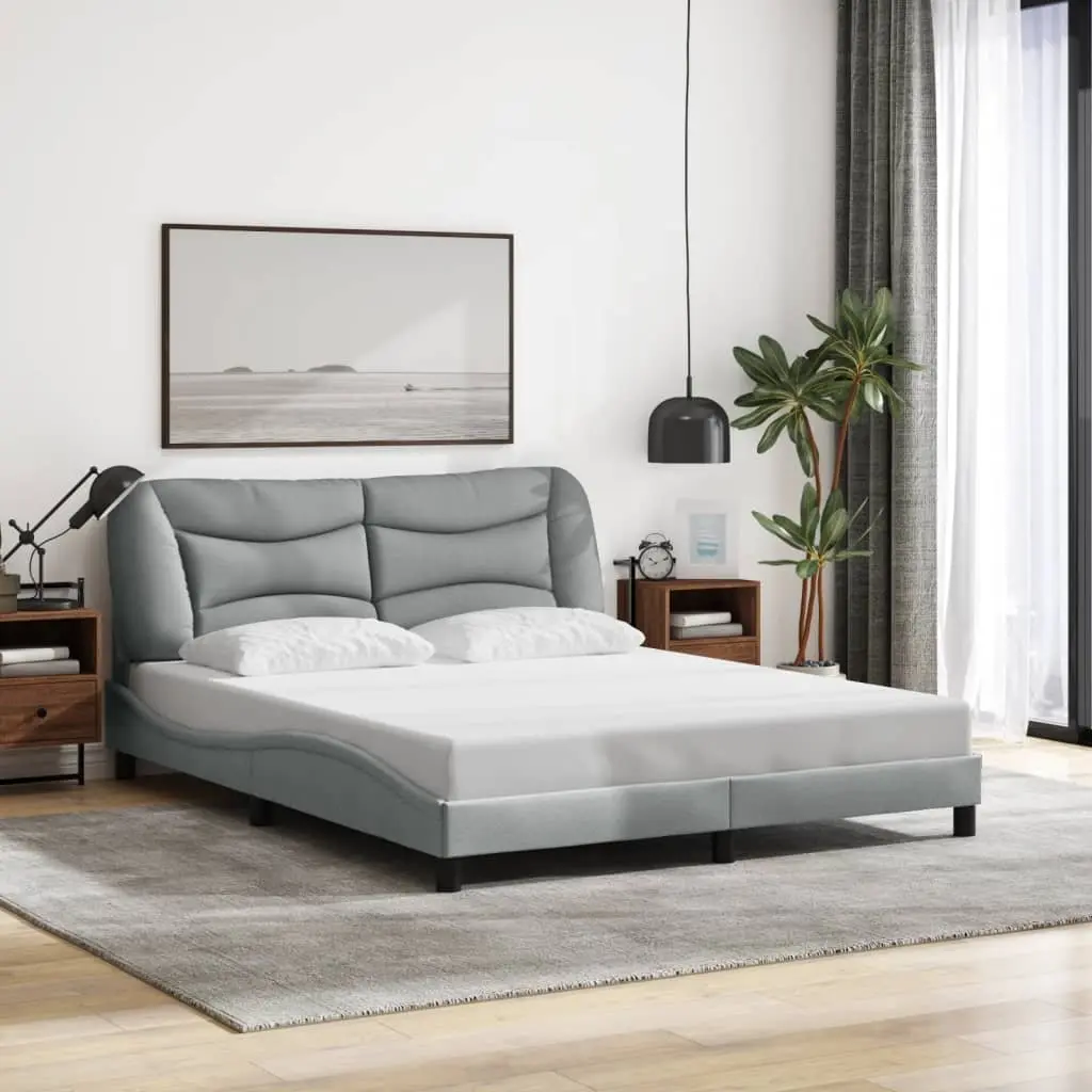 Queen Bed Frame with LED Lights and Grey Upholstery 152x203 cm