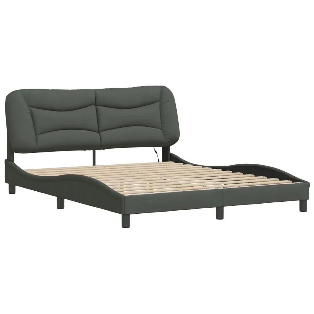 Queen Bed Frame with LED Lights and Grey Upholstery 152x203 cm