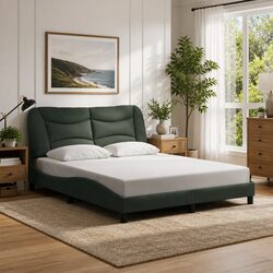 Queen Bed Frame with Integrated LED Lights Black Fabric