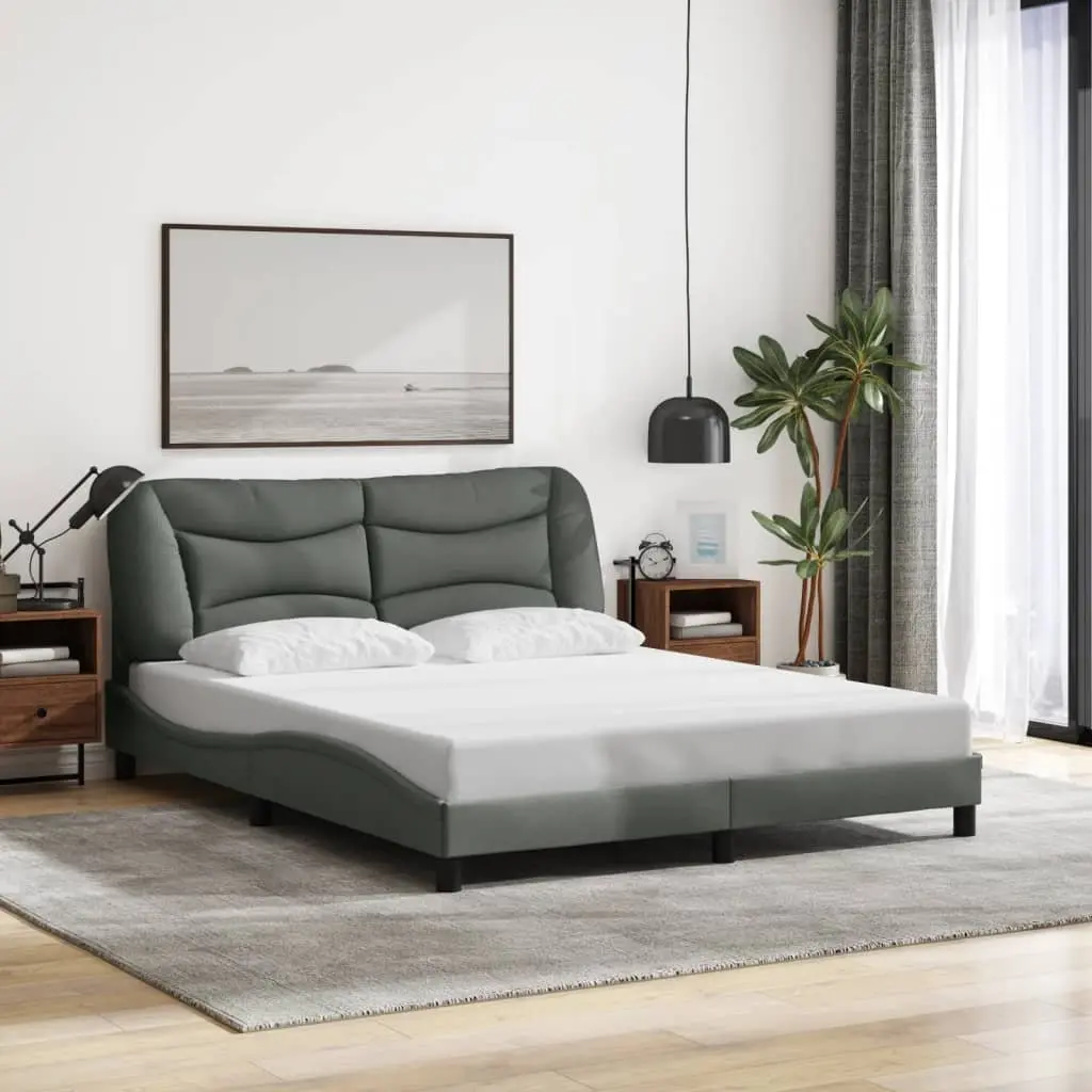 Queen Bed Frame with LED Lights Black Fabric Headboard 152x203 cm Bedroom