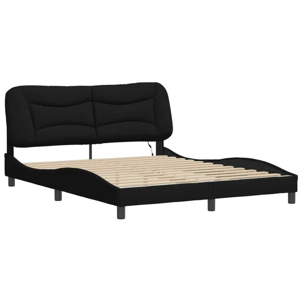 Queen Bed Frame with LED Lights Black Fabric Headboard 152x203 cm Bedroom